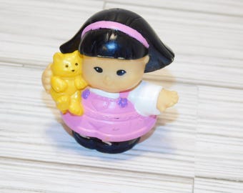 FISHER PRICE Little People Girl w Cat, Vintage Toys, Memories, Gift ,Prop, Daysgonebytreasures *y