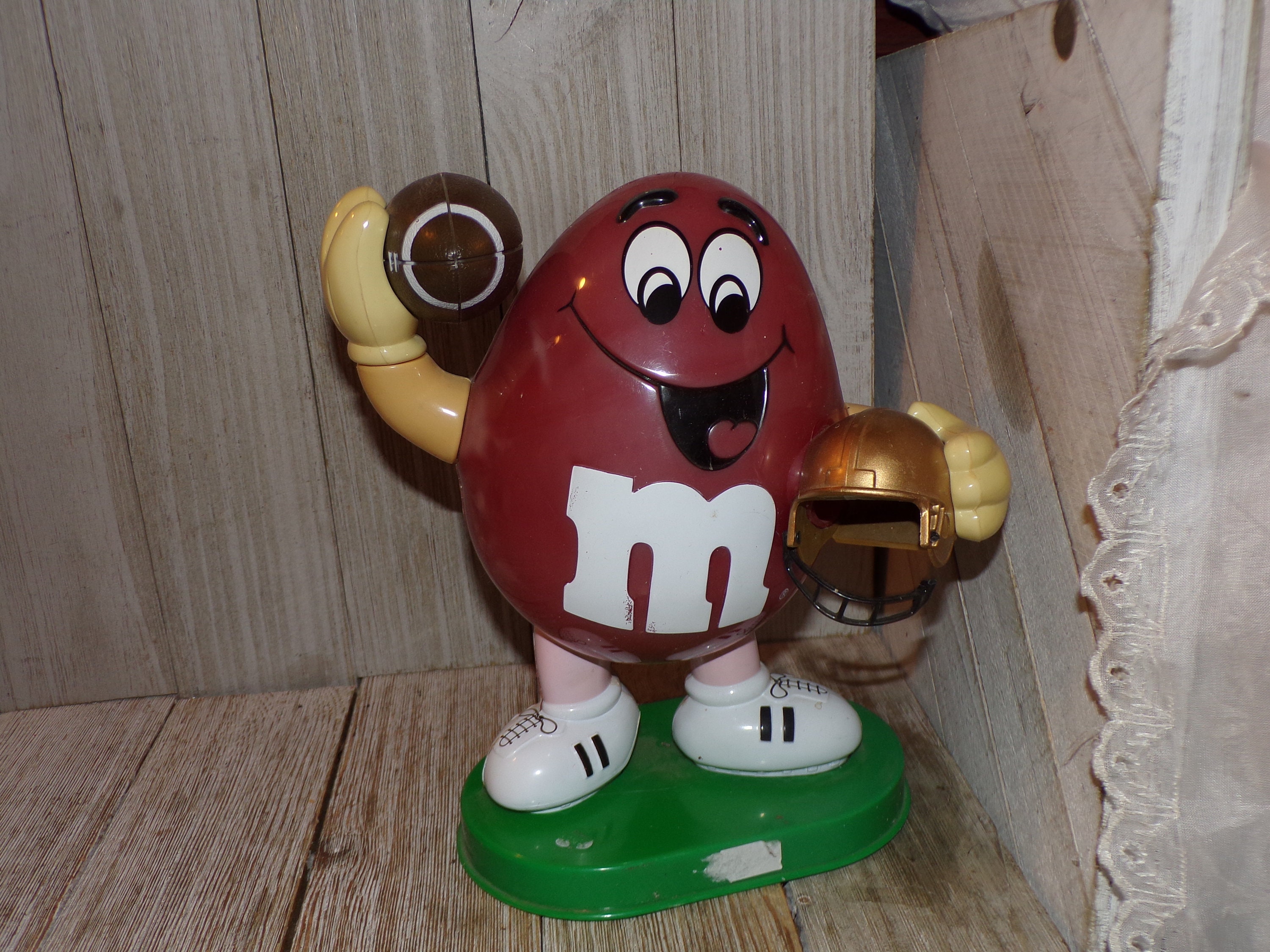 Vintage M&M Football Player Candy Dispenser Red Mm Guy 