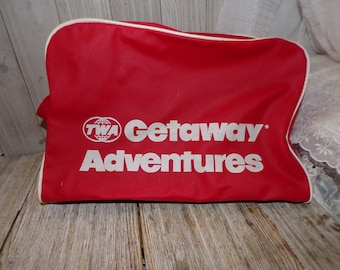 TWA GATWAY Adventure Duffel Bag, Travel Bag, Red And White Bag, Light weight Bag, Airline Bag, Memories, Gift, Prop, Daysgonebytreasures