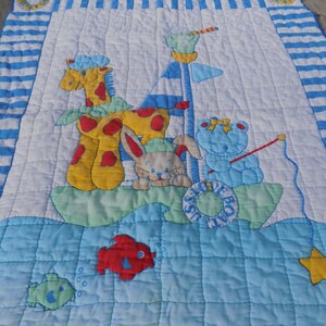 BABY QUILT Giraffe, Fish, Blue White Blanket, Baby Blanket, Nautical, Memories, Gift, Prop, Daysgonebytreasures