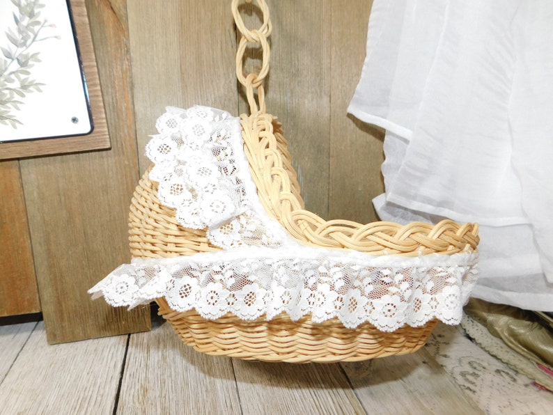 Vintage Hanging Wicker Doll Basket Small Doll Wicker Basket Etsy