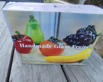 FIFTH AVENUE Glass Fruit in Box 5 Pc Set, Farmhouse Decor, Gift, Prop, Daysgonebytreasures