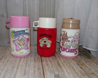 Vtg Childrren Themos YOU PICK LISTING  Cup Cake Doll 91, Wrinkles Dog 81 Moon Dreamers 87 Lunch Box Thermos Memories Daysgonebytreasures *