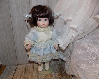 Porcelain  Doll in Blue, Vintage Doll, Memories, Gift, Prop, Daysgonebytreasures *y