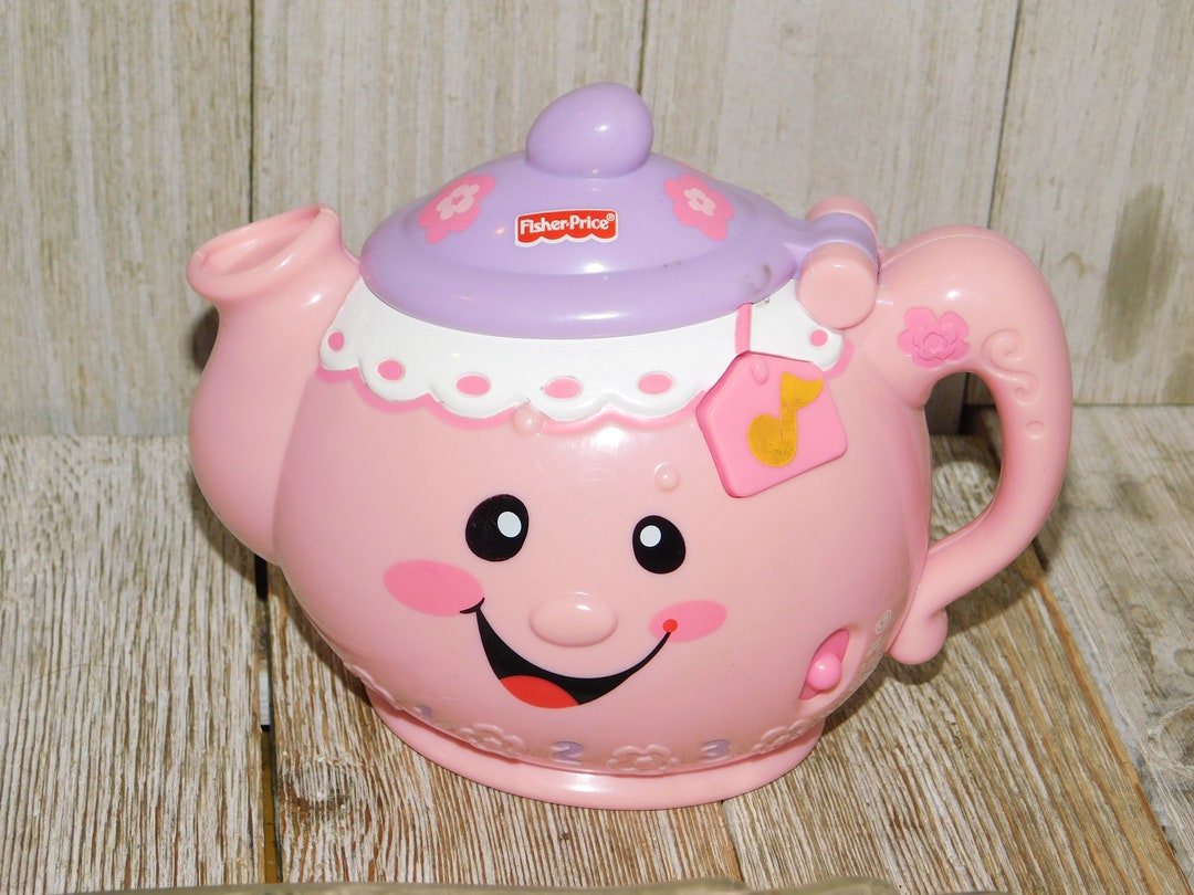 Vtg Fisher Price Happy Face Musical Teapot,toy Teapot, Pink Toy Teapot