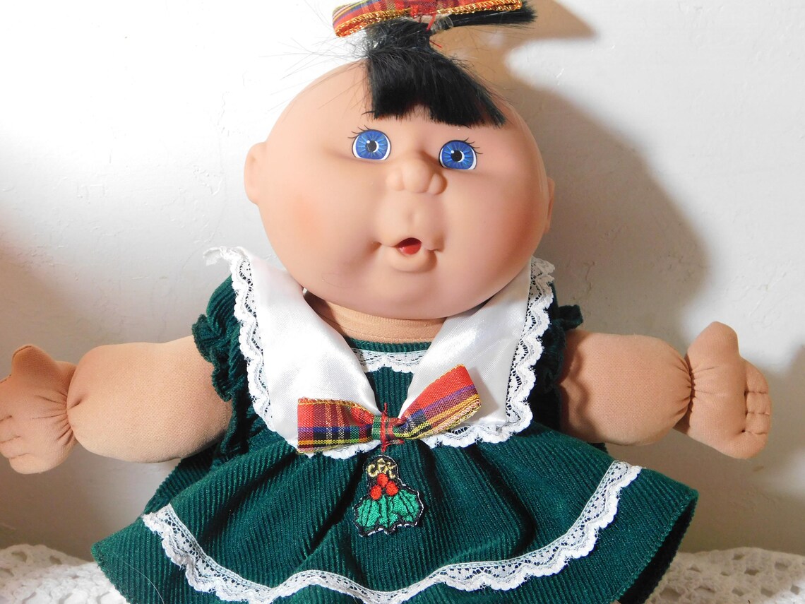 Cabbage Patch Doll in Green Dress Plaid Bows 1995 Cabbage Etsy