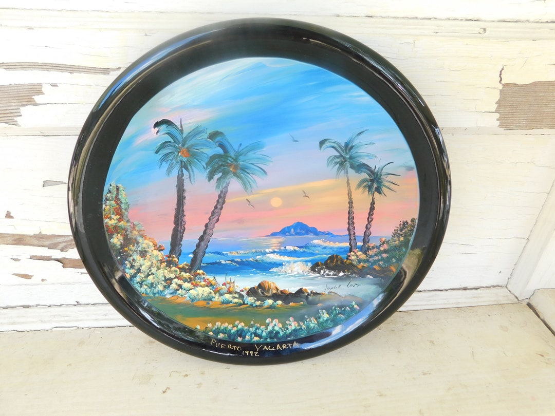 Vintage Hand Painted Plate Puerto Vallarta 1992 Ocean Beach - Etsy