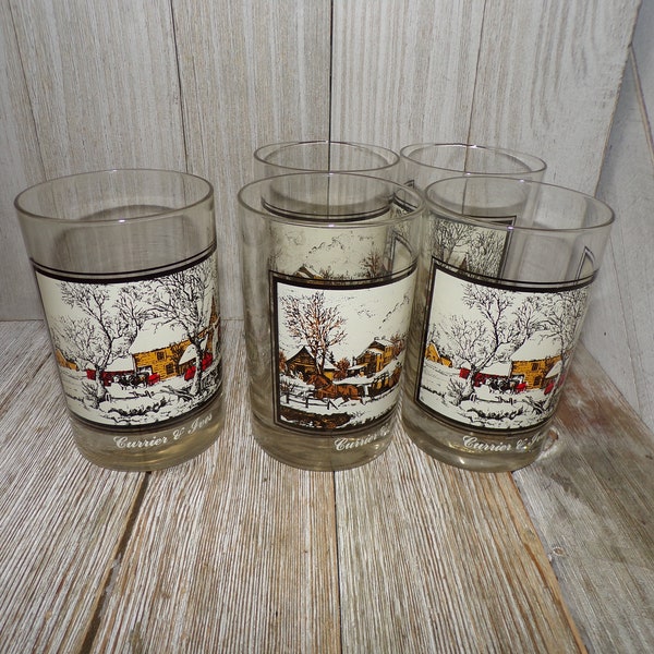 Currier and Ives American Homestead Tumbler Glass American Farm Frozen Arbys Vtg Glasses YOU PICK  Memories, Daysgonebytreasures *