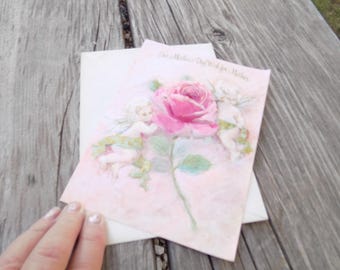 MOTHERS DAY Greeting Card, Rose Pink, UNUSED, w Envelope, Vintage Paper, Memories, Gift, Prop, Daysgonebytreasures
