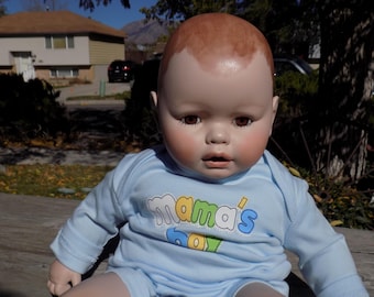DOLL BABY BOY, Large Doll, Vintage, Porcelain, Memories, Gift, Prop, Daysgonebytreasures