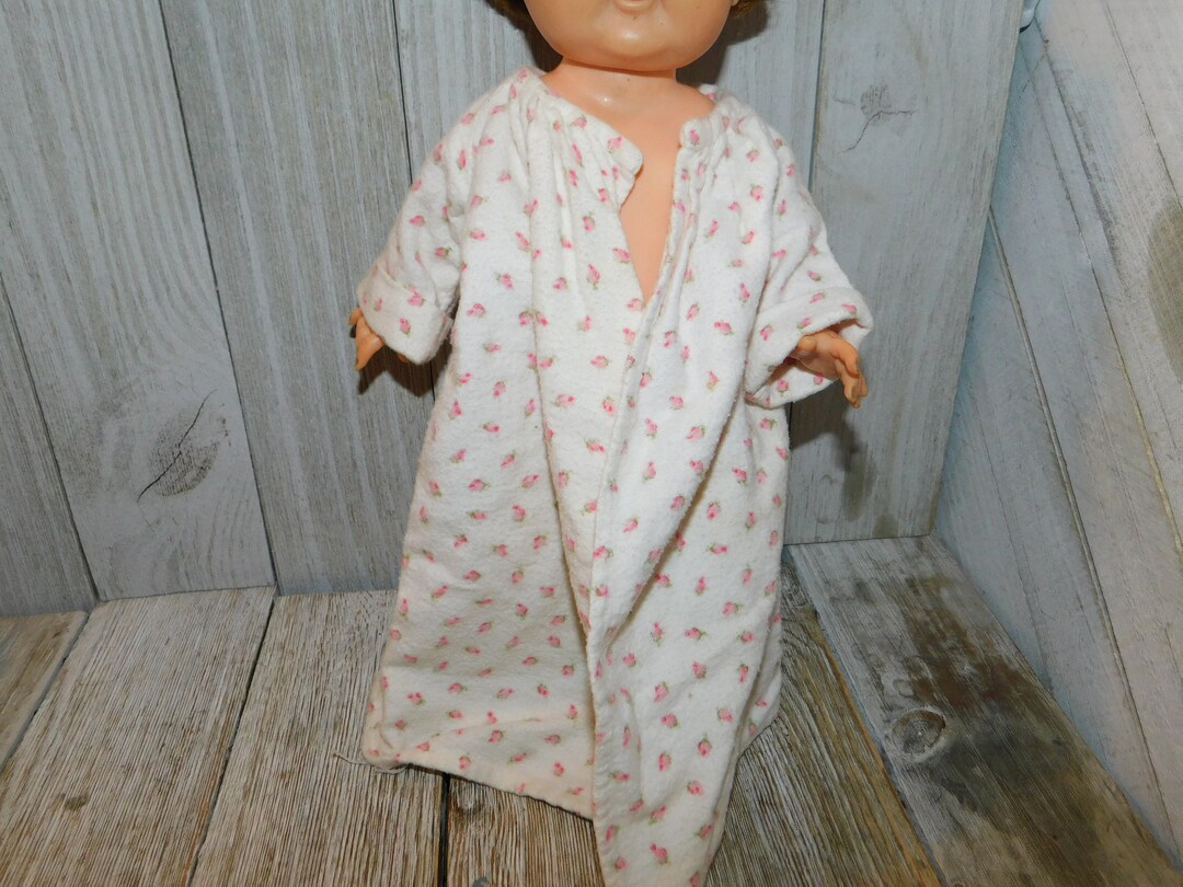 Flannel Pink Roses Doll Robe, Vtg Small Doll Robe, Vint Doll Clothes ...