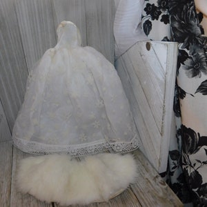 Doll Dress FANCY, Vtg White Doll Dress, Doll evening Gown Dress Set, Doll Wedding Dress, Doll Clothes, Memories, Daysgonebytreasures *y