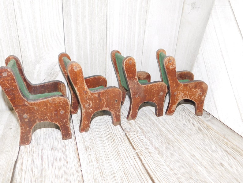 Vintage Doll Chairs Wooden Doll Chairs Green and Brown Wood Etsy