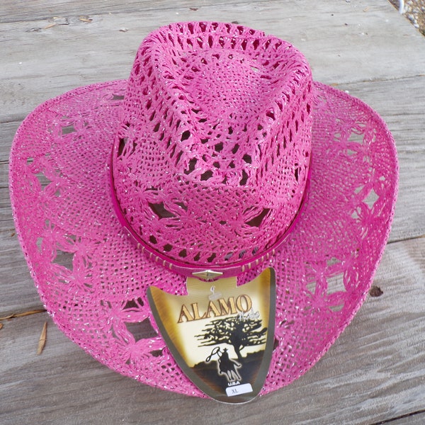 Vtg Dark Pink Straw Hat, Mexico Straw Hat, Hot Pink Hat, Cowgirl Pink Hat, Western Hat, Memories, Gift, Prop, Daysgonebytreasures