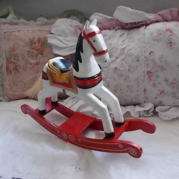 Small Wooden Rocking Horse , Vintage Home Decor, wood rocking horse decor, S