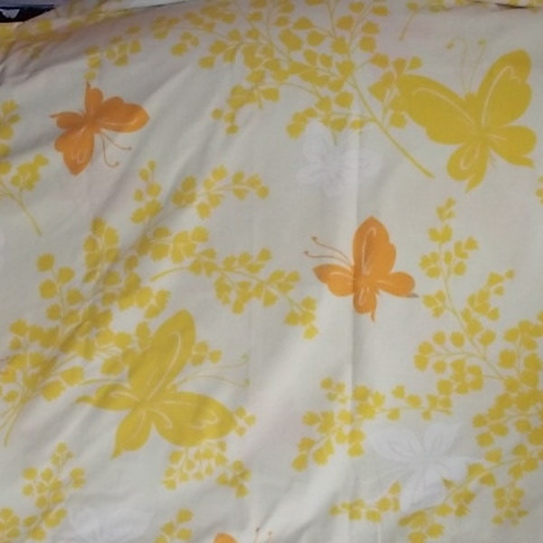 Percale King Size White ,Yellow and Orange Butterfly Flat Sheet /Not Included in Coupon Discount Sale /New listing /S