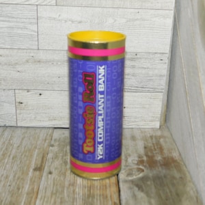 Tootsie Roll Bank, Y2K Compliant Bank, Piggy Bank, Empty Can, Childs Bank, Vintage Home Decor, Memories, Gift, Daysgonebytreasures *