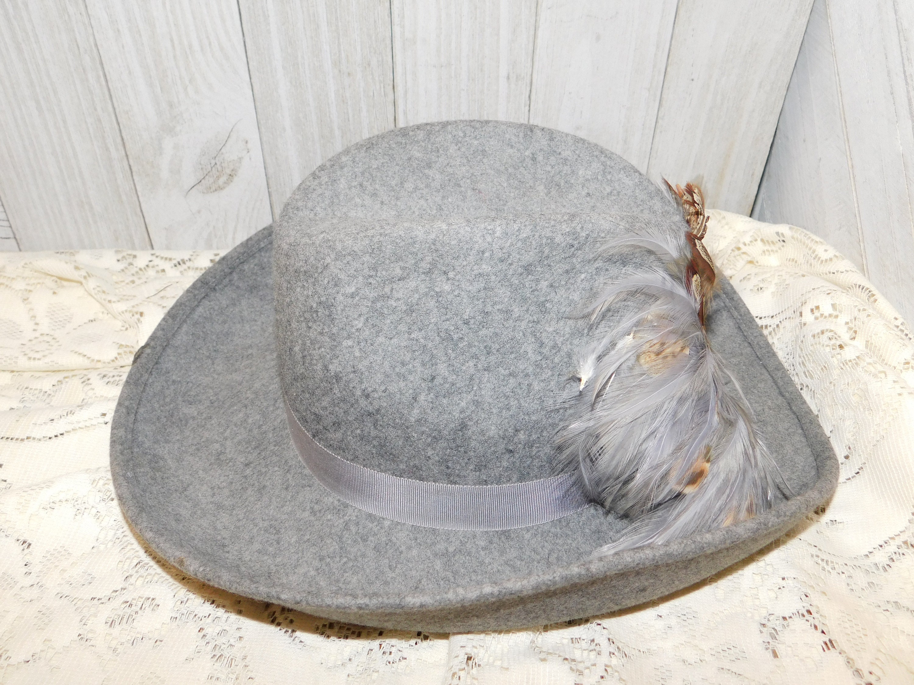 Sonni Western Wool Felt Hat Sonni Vintage Felt Hat, Gray W/feathers, Gray Cowboy Felt  main image 2