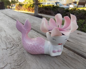 Little Pink Mermaids Candle Holder, Vtg Home Decor, Nautical Home Decor, Memories Gift, Daysgonebytreasures *y