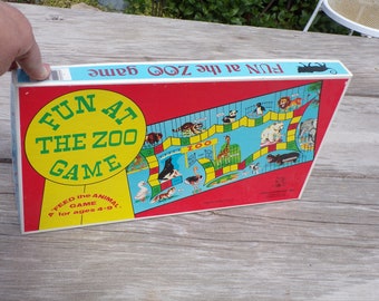 Juego de mesa "Diversión en el Zoo" (Alimenta a los animales), juego de mesa infantil vintage, hecho en EE. UU.