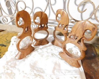 Elephant Napkin Rings Hand Carved, Wood Elephant Napkin Rings, Napkin Rings, Elephant, Table Ware
