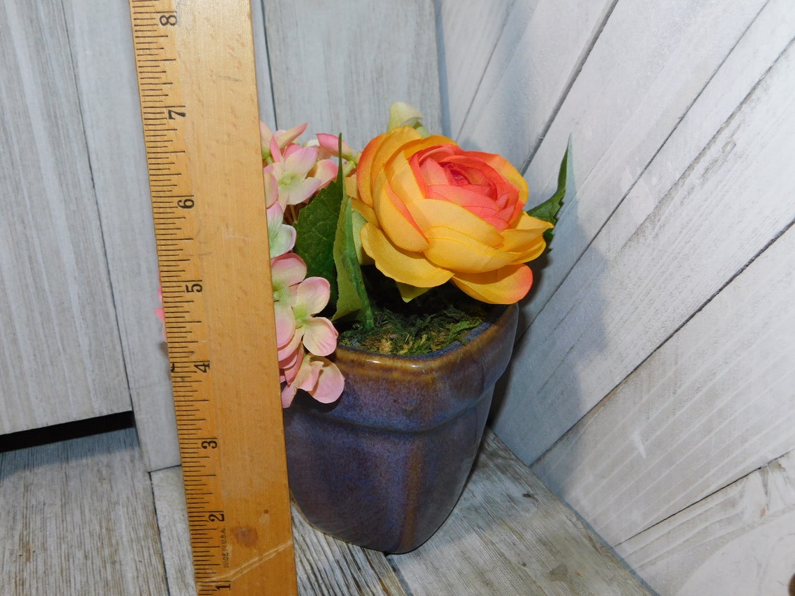 Small Silk Flower planter Orange Yellow and Pink Flower Pot Etsy