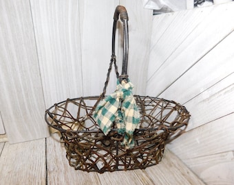 Twig and Metal Basket, Vintage basket, Vintage home Decor, Basket, Gift idea, Prop, Country Farm  Home Decor, Daysgonebytreasures *y