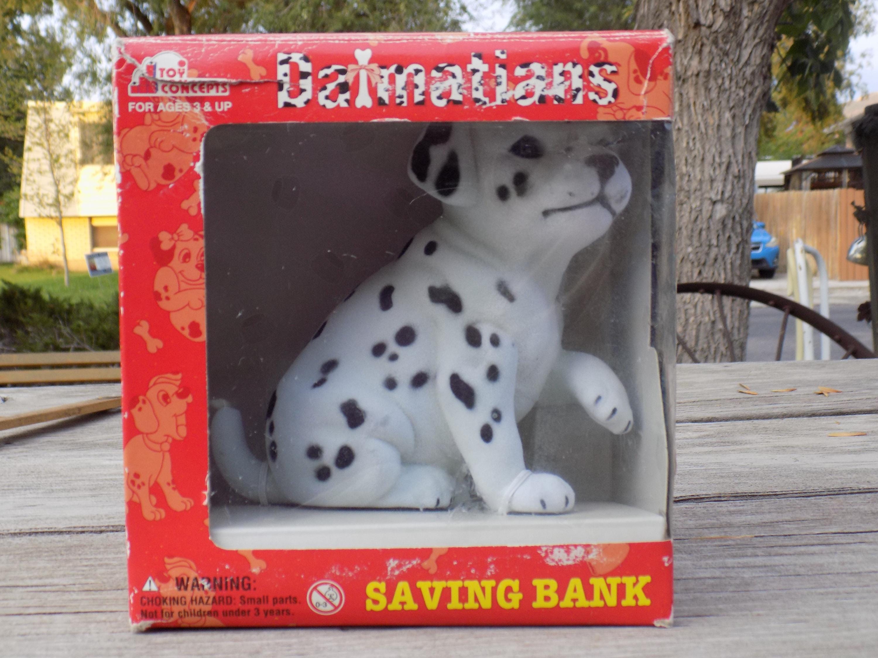 Flocked Dalmatian Saving Bank Puppy Dog Black & White Original Box