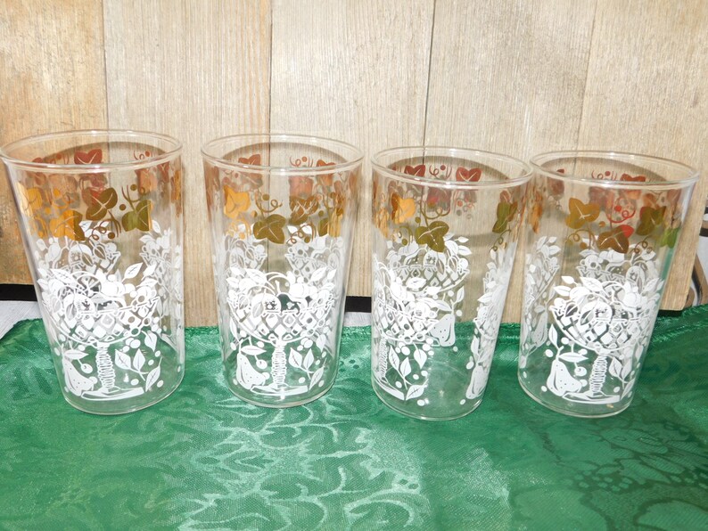 Tumbler Drinking Glasses Midcentury White & Gold Glasses Etsy