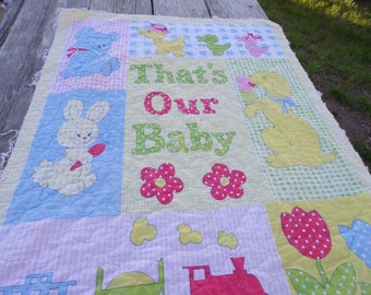 Our Baby Quilt, Vtg Baby Quilt WORN Baby Quilt, Home Decor, Tattered Quilt, Childhood Memories, Gift, Prop, Daysgonebytreasures