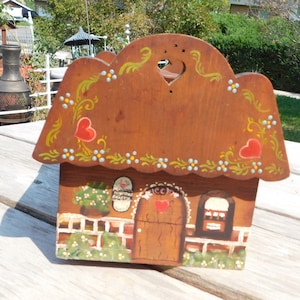 Tole Painted Wood House Box, Vtg Tole Painted House Box, Storage, Vintage Home Decor, Country Kitchen Decor, Daysgonebytreasures *y