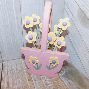 Wooden Flower Basket, wood Box of Flowers, Spring Flowers, Spring home Decor, Gift for Mom, Memories, Prop, Daysgonebytreasures *y