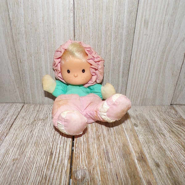 Uneeda Soft  Doll, Small Doll, Cloth Doll, vtg Toys, 80s  Toys, Pink Green Doll, Gift, Prop, Daysgonebytreasures,