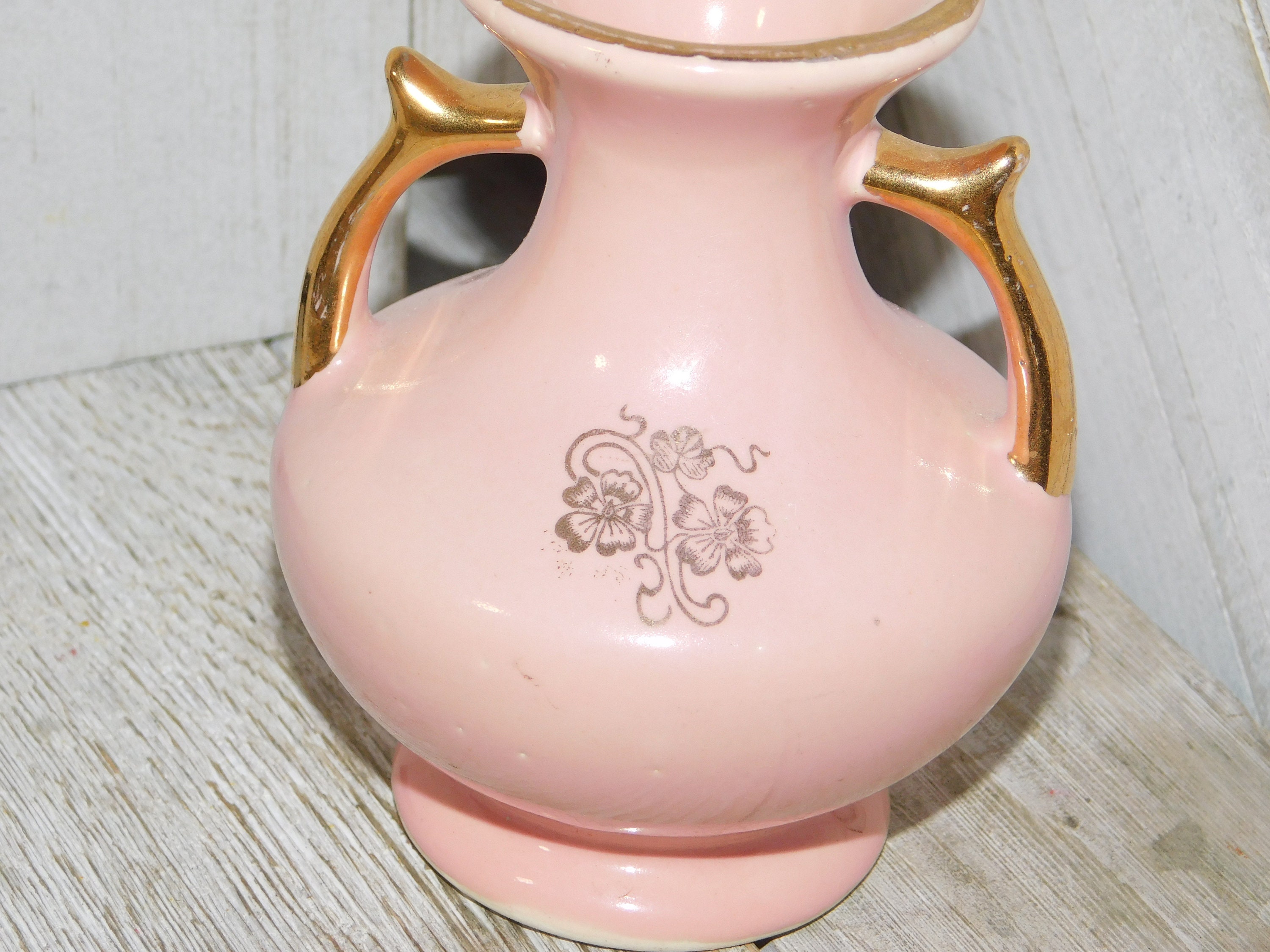 Vintage Small pink an Gold Vase Vase with handle Pottery Etsy