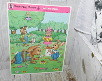 Vintage Preschool Rainbow Works Puzzles Little Rabbits and Insects, Vintage Childs Puzzle, Babies Nursery Decor, Childs Room Decor, *