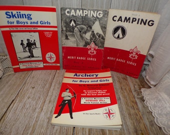 Vtg Learning Self Help Books, Skiing Archery Camping, Boy Scout Books, Scouts Collectiable, Memories, Gifts, Prop, Daysgonebytreasures *