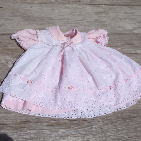 Baby Pink Polka Dot  Eyelet Embroidered Baby Dress, Baby Girl Dress, Baby Doll Dress, Gift, Prop, Memories, Daysgonebytreasures *y