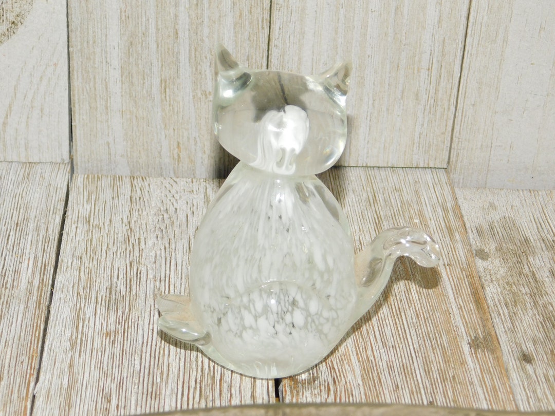 Vintage Clear Glass Cat Paper Weight Clear Glass Kitten Etsy