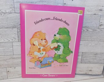 Carpeta verde CARE BEAR Saludo americano, Amistad, Cuidado, Amistad, Compartir, Recuerdos, Regalo, utilería, Daysgonebytreasures *y