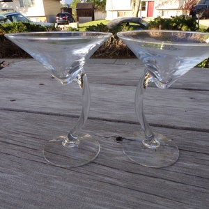 Curled Stems Martini Glasses, Cocktail Glasses, Clear Glasses, Martini Glasses Barware, Wedding Gift, Prop, Gift, Daysgonebytreasures *y