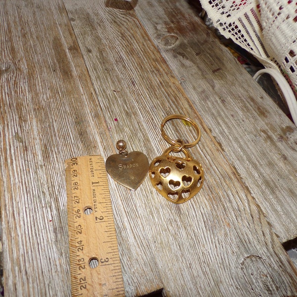 Vtg Heart Keychain, Sharon Heart Charm Or Pendant, Gold Color Heart,  gift, Memories, Prop, Daysgonebytreasures