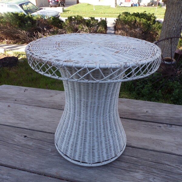 Antique Wicker Table, Metal Wicker Table, Side Table, End Table.  Grannychore, Memories, Gift, Prop, Daysgonebytreasures