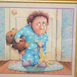 Picture Child, Picture of Boy Bear + Blanket Sullivin Childs Picture Bathroom Decor Vintage Home Decor prop Daysgonebytreasures *y
