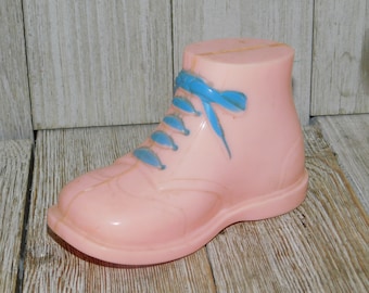 Bank Plastic Pink Baby Shoe Bank, Vintage Bank, Boot Bank, Piggy Bank, Childhood Memories, Gift, Prop, Daysgonebytreasures **