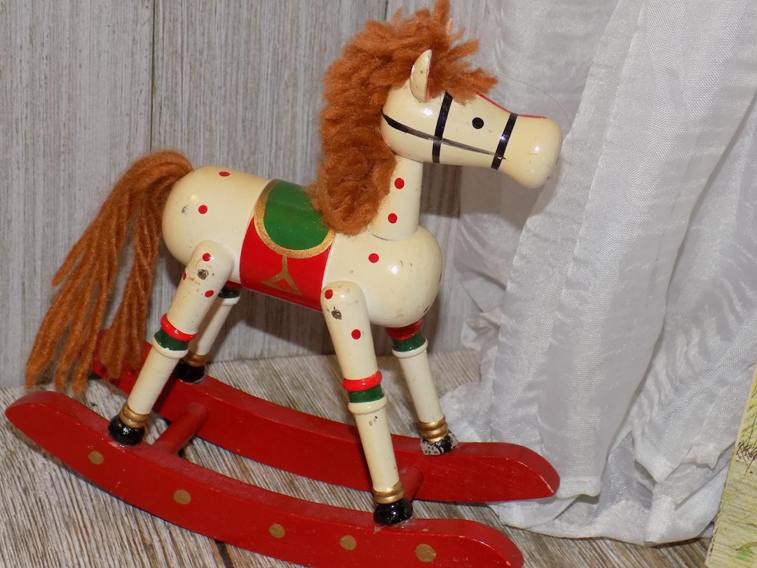 Wood Rocking Horse, Vtg Rocking Horse, Yarn Hair Rocking Horse ...
