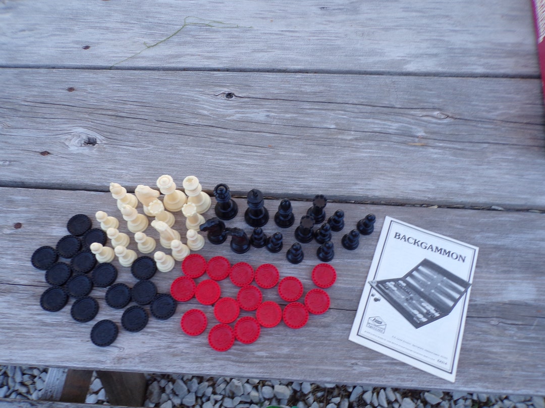 Chess, Checkers Game Pieces, Instruction Backgammon Booklet, Chess Men ...