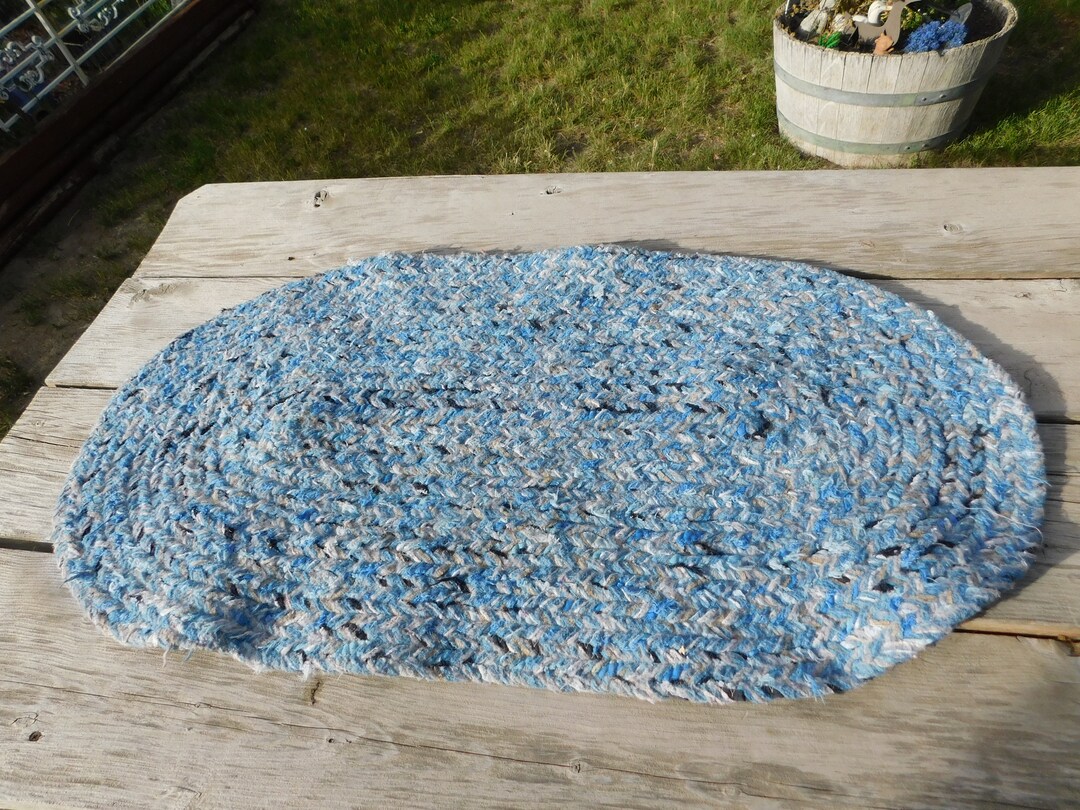 Vtg Blue Oval Rag Rug Vintage Red Rug Bathroom Oval Rug Etsy