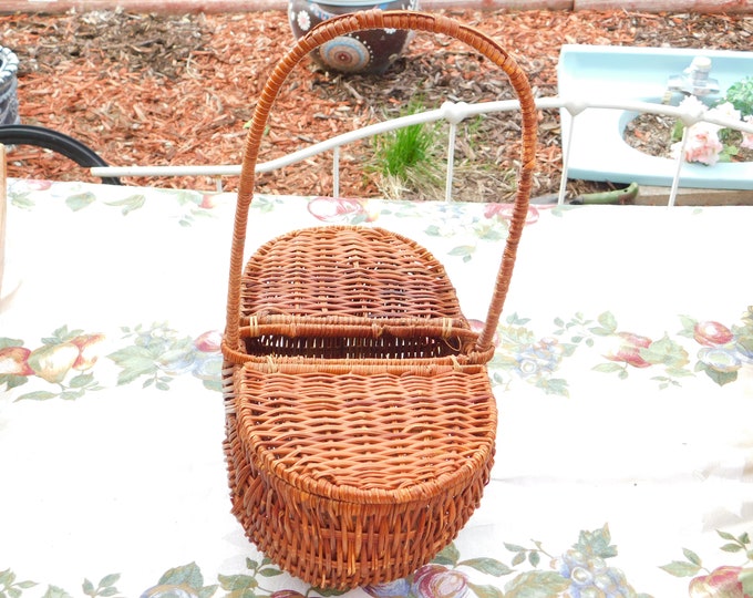 Vintage Wicker Basket Toilet Paper Basket Small Picnic Etsy