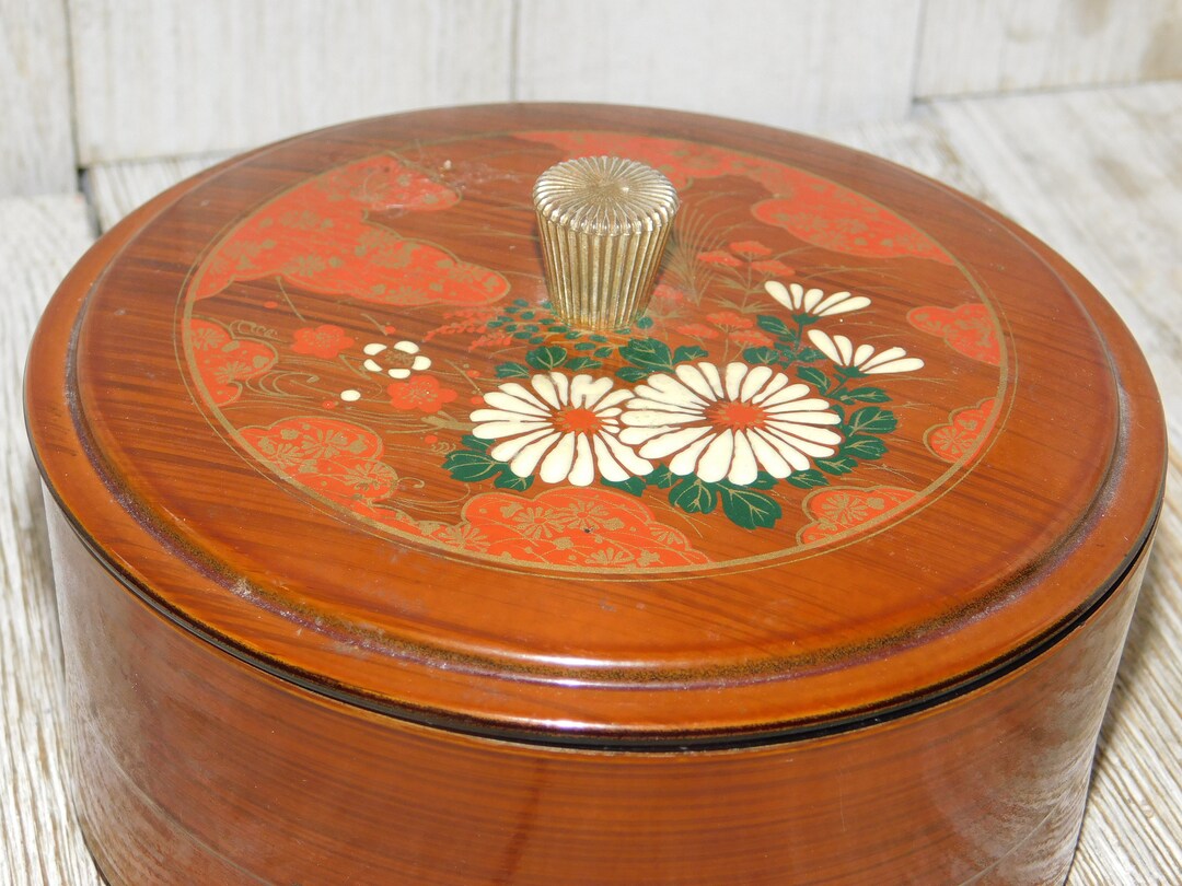 Vintage Powder Puff Box Small Round Flower Box Trinket Box Etsy