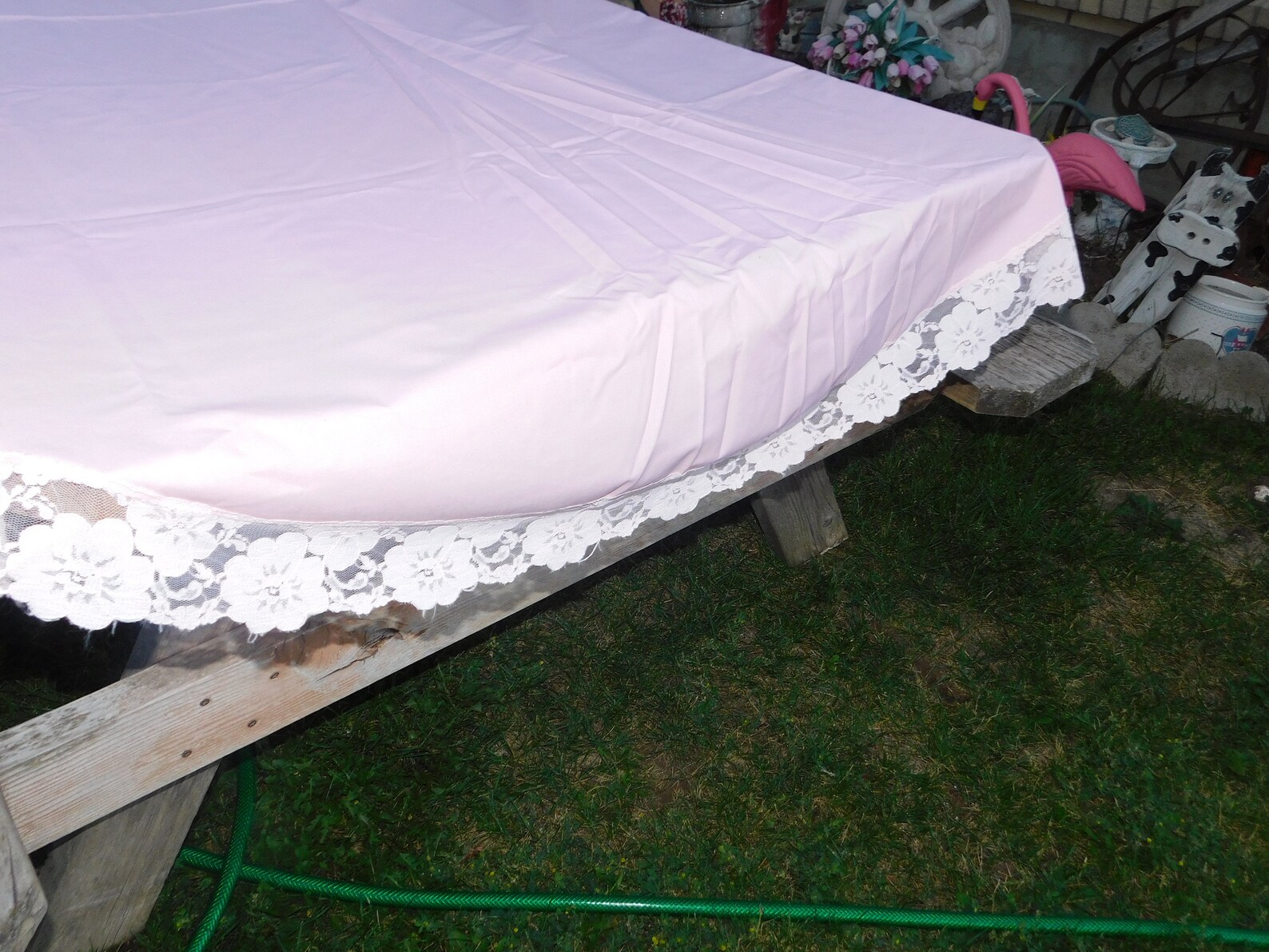 Vintage Pink Long Oblong Oval Table Cloth With Lace Long Etsy